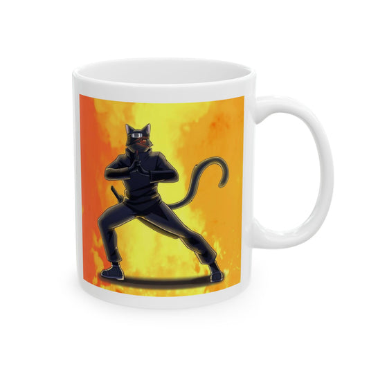 Ninja Cat Ceramic Mug, (11oz, 15oz)